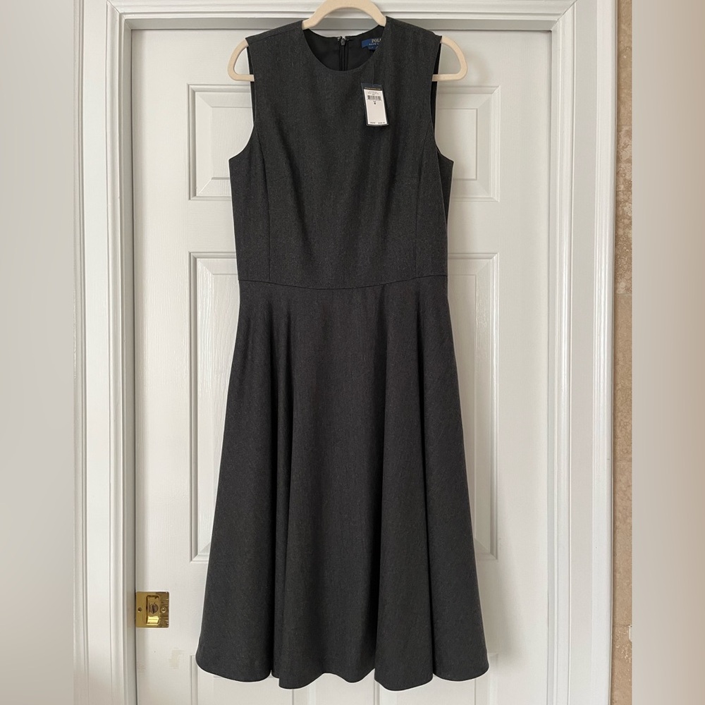 NWT Ralph Lauren Wool A line Dress, size 8, Charcoal Grey